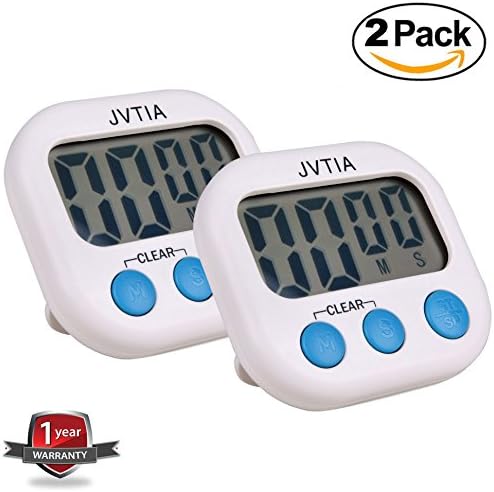 Digital Kitchen Alarm Clock Timer - Set of 2 - Fresh Blue Green red and white- Large LCD Display - Loud alarm - Magnet and Tabletop Stand