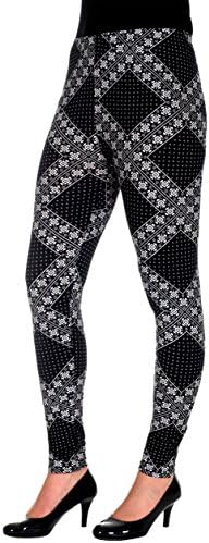 Women's Black & White Victorian Floral Tile Print Leggings