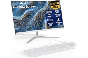 MECHAZER All-in-One Desktop Computer 23.8 Inch FHD Curved Display Celeron N100 (Up to 3.4GHz) All-in-One PC 8GB RAM 512GB SSD Win 11 Pro WiFi 5 Bluetooth 5.1 HDMI Desktop Computer with Wired Keyboard & Mouse