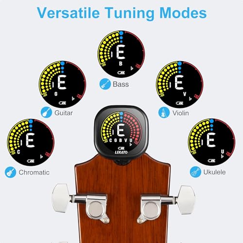 LEKATO Guitar Tuner Rechargeable, Clip-on Chromatic Tuner with Color Screen for Acoustic/Electric Guitar, Bass, Ukulele, Violin, Bright Display