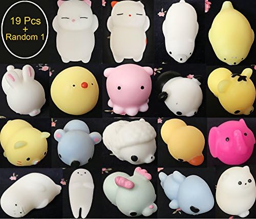 Mochi Squishies, Alled 19 Pcs Cute Animal Squishies Kawaii Squeeze Stress Relief Soft Fidget Toys Gift for Kids,Animals Squishy Desk Decor with Mini Rabbit Chicken Cat Duckling Sheep Panda&amp;random 1