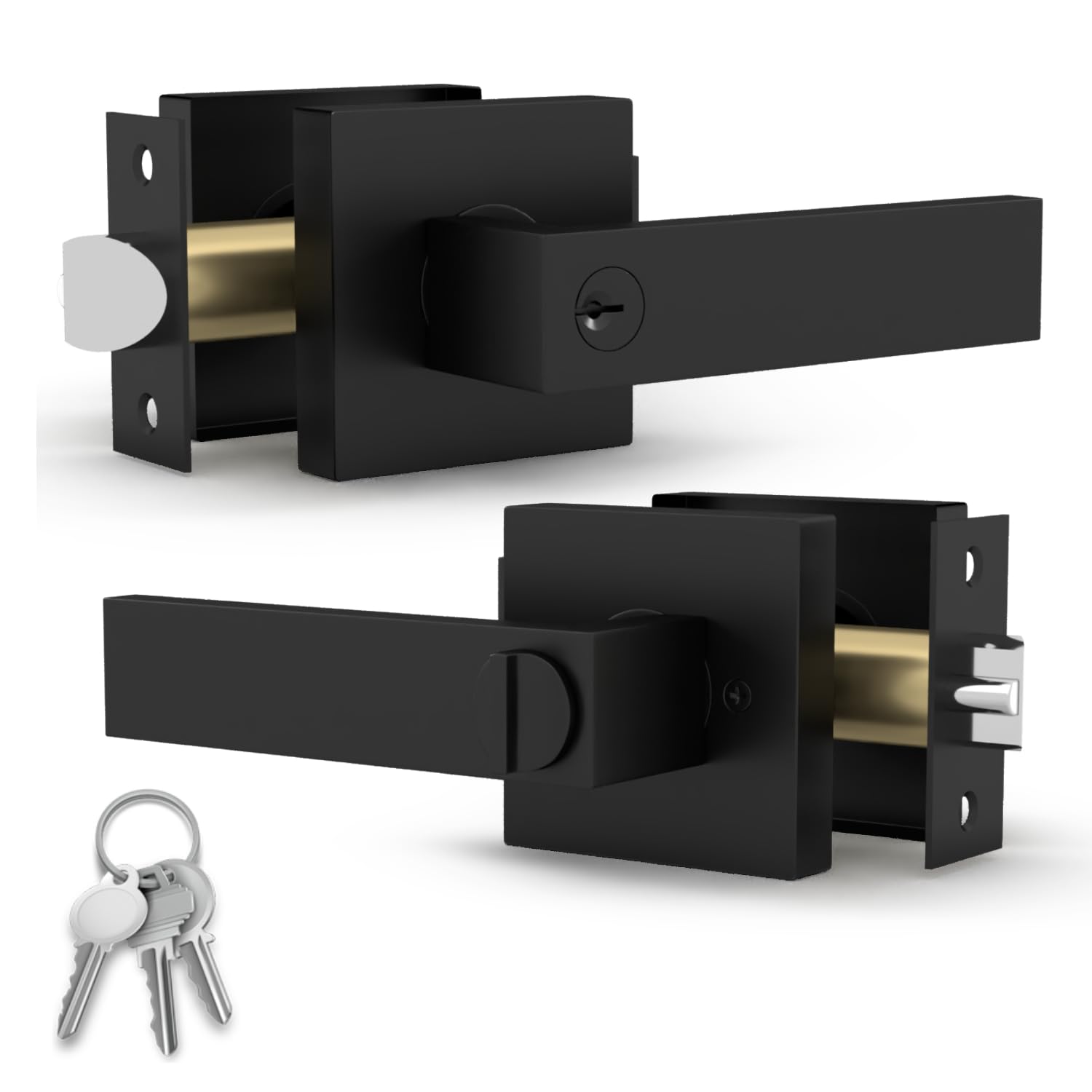 Photo 1 of Mega Handles ROBELL Entry Lever, Door Handle, Heavy Duty Square Locking Door Levers Set for Left or Right-Handed Doors - Matte Black