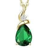 FANCIME Emerald Necklace 14K Solid Yellow Gold Pear