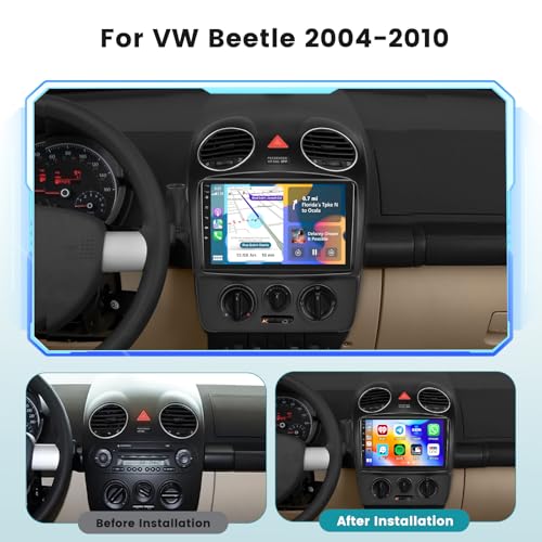Hikity 2+64G Radio for VW Beetle 2004-2010 with Wireless Carplay Android Auto, 9'' Touch Screen Android Radio with Mirror Link FM/RDS EQ WiFi Bluetooth GPS 26UI SWC MIC Camera