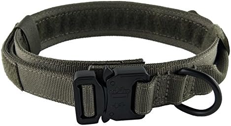 MEIKAI Adjustable Tactical K9 Dog Collar Heavy Duty Metal buckle with Control Handle for Dog Training,1.5" Width (L, Ranger Green)