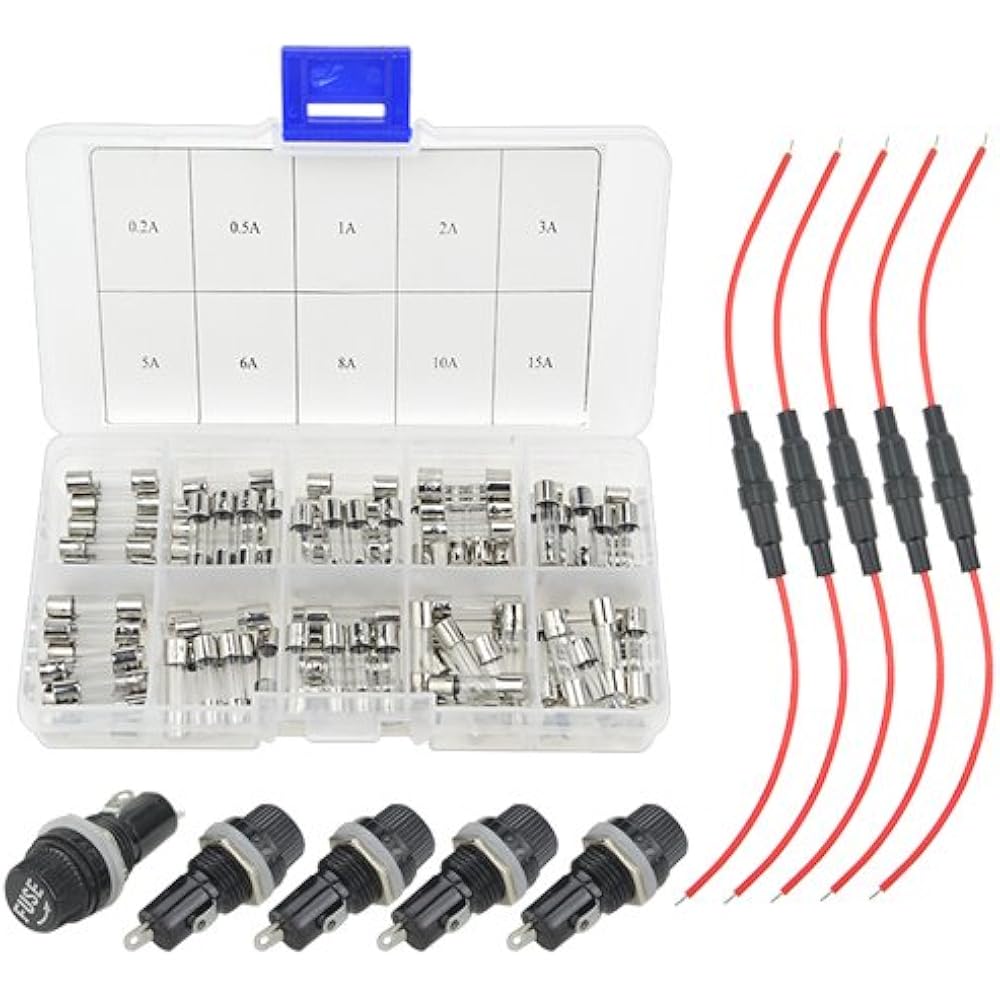 WGCD 5 PCS 5x20mm AGC Fuse Holder Inline Screw Type + 100 Fast Blow