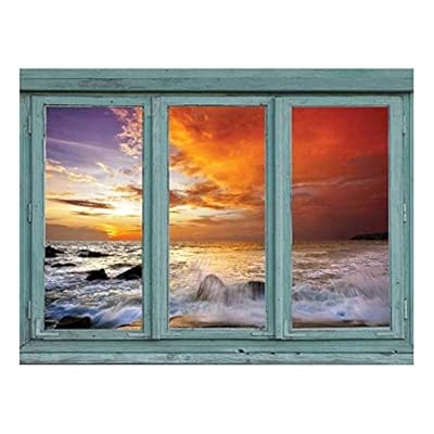 Wall26 - Waves Crash Over Volcano Rocks While a Beautiful Sunset Paints The Clouds Bright Orange - Wall Mural, Removable Sticker, Home Decor - 36x48 inches