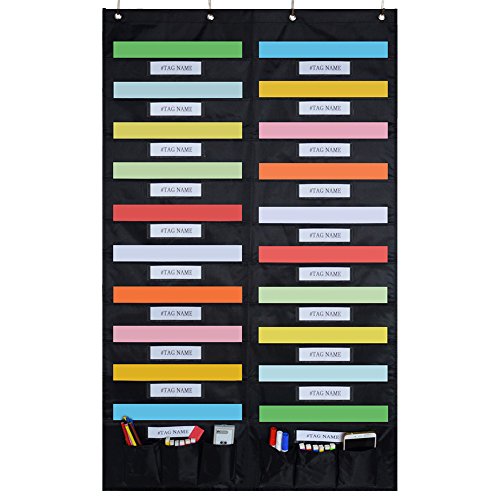 Godery Door Hanging File Organizer/Folder Pocket Chart, 20 Pocket + 6 Tool Pocket Cascading Wall Organizer, Perfect for Home Organizer, School Pocket Chart, Office Bill Filing Wall or Over Door Mount