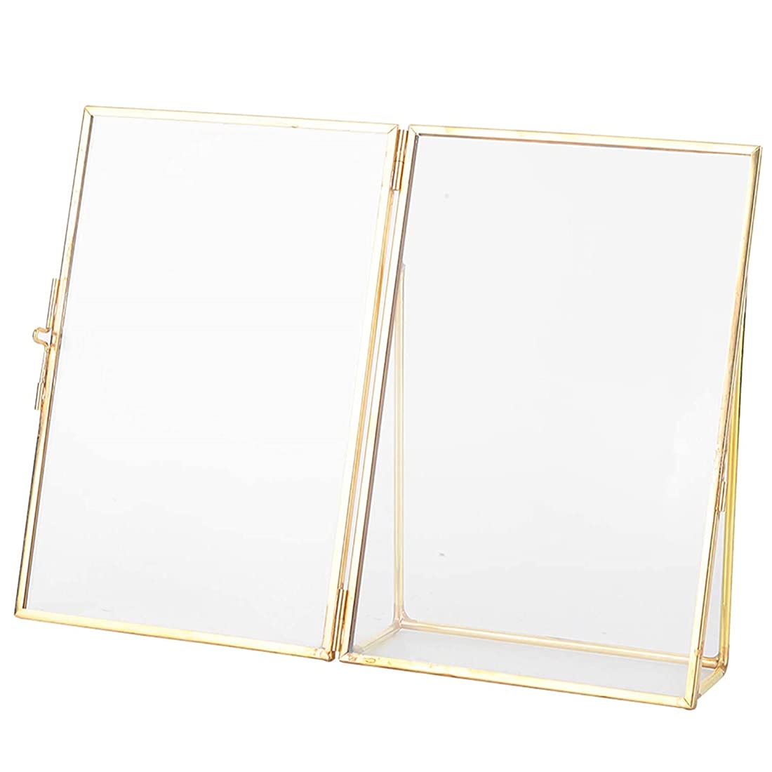 Wifehelper Brass Retro Glass Metal Desktop Photo Frame Bracket Copper Strip Metal Photo Frame (10.2x15.3cm, 4x6 inches, 5x7 inches, Gold)