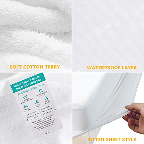 Benewell Waterproof Mattress Protector,Waterproof,Cotton Mattress Cover Encasement, Hypoallergenic,Dust Mite & Bed Bug Resistant, Vinyl Free (Full Size, White)