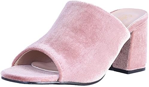 Catherine Malandrino Women\'s Block Heel Velvet Slide Sandals, Nude Velvet, Size 8.5 B(M) US'