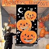 Hicet Halloween Bean Bag Toss Game - 4 Durable Polyester Bean Bags Pumpkin Banner Set Outdoor for Kids Children Family Party Decorations