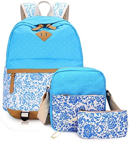 Girls Boys School Bags Casual Laptop Backpack Rucksack For Teens 3 Pcs Sky Blue