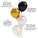 110 Party Balloons + 100 Yards Gold Curling Ribbon Roll Set By Nambri: 34 Gold Balloons | 33 White Balloons | 33 Black Balloons | 10 Gold Confetti Balloons - 12-Inch Opaque Latex Balloons For Parties