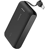 Belkin Portable Charger, Power Bank 10000 mAh w/Integrated Cable - 20W Fast Charge USB-C Power Delivery, iPhone Charger - Apple iPhone 17, Air, Pro, Pro Max, iPad, Samsung Galaxy S25, & More - Black
