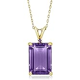 Gem Stone King 18K Yellow Gold Plated Silver Purple Amethyst Pendant Necklace For Women | 7.12 Cttw | Gemstone February Birthstone | Emerald Cut 14X10MM | With 18 Inch Silver Chain