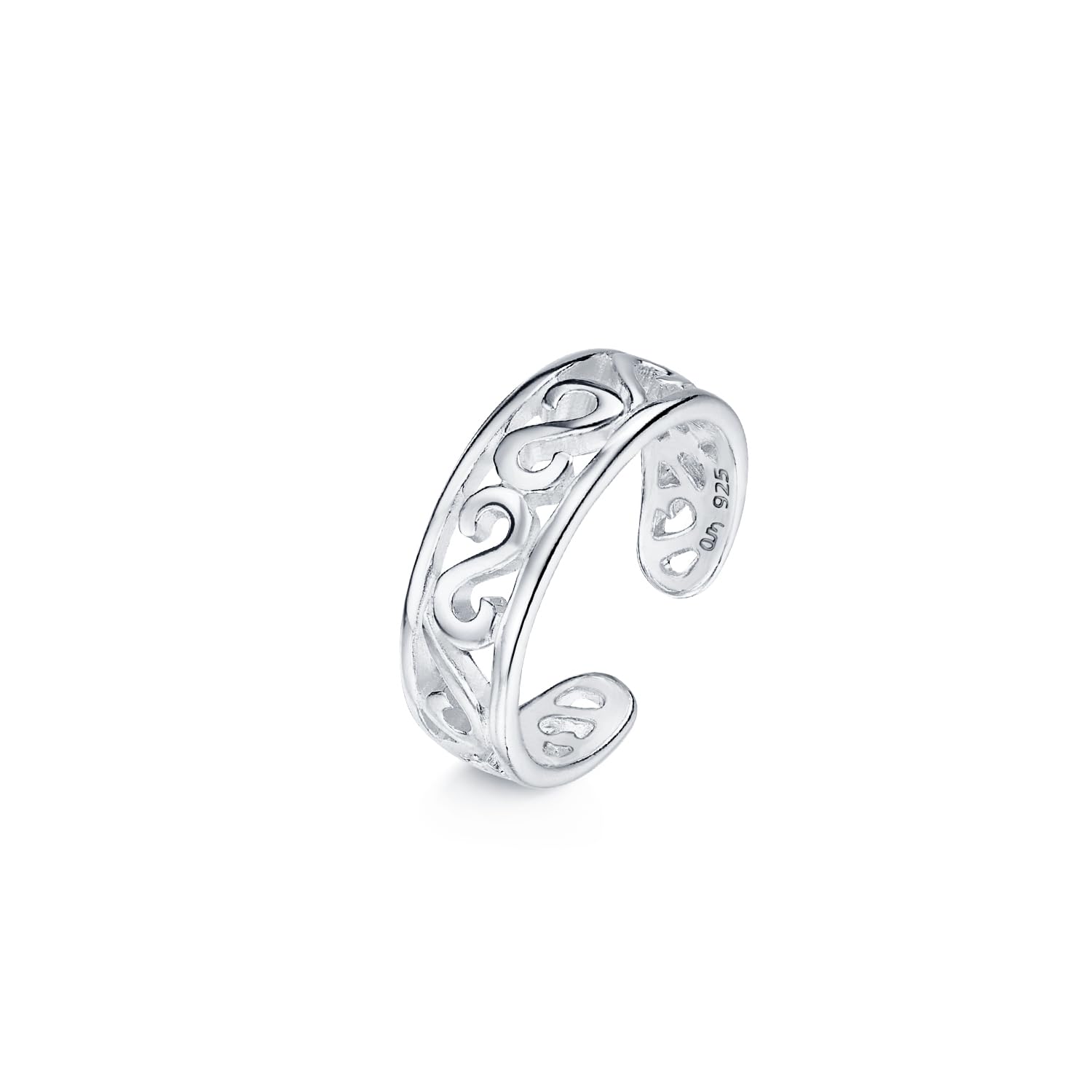 Amberta Adjustable 925 Sterling Silver Toe Ring for Women | Wave Hearts Flower Dolphin Crown Leaf Boho Foot Jewellery: Toe Ring Silver — image 1