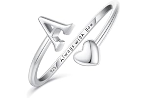 Ritach Initial Rings for Women,Sterling Silver Plated Heart Stackable Rings for Teen Girls Adjustable Letter Rings for Trendy Gifts