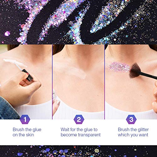 Chunky Glitter, Luckyfine Unicorn Chunky Glitter Makeup Chunky Glitter Sequins, for Nails Face Eyeshadow Lips Hair Body, Included Glue and Brush -12 Jars