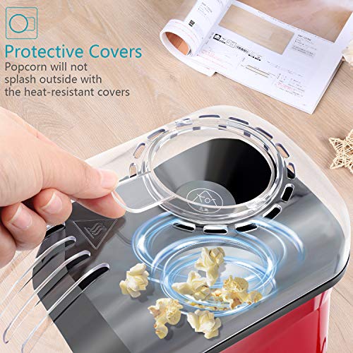 1200W Hot Air Popcorn Popper Maker with Measuring Cup, Electric Air Popcorn Machine with Detached Top Cover, Fast Popping, Healthy, for Party Watching Movie Use, Also a Ideal Birthday Gift