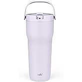 Zak Designs Sutton Travel Tumbler for On the Go, 30oz Stainless Steel with Vacuum Insulation, Straw Spout, Carry Handle for Cold Drinks (Smoky Lilac Purple)