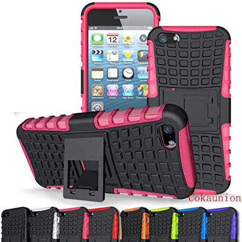 Cokaunion Double Series Case for iPhone 5S/5/SE have Impact Resistance and Equipped with Kickstand Function (Pink)