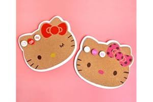 BANDAL & NEOUL Kitty's Mini Cork Memo Board Officially Licensed - Hangable - with Kitty Printed Push Pins (Red Bow)