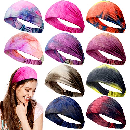 10 Pieces Tie Dye Bandana Headbands African Headbands Wide Elastic Boho