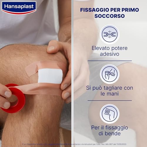 Hansaplast CLASSIC Cerotto su Rocchetto, Cerotto rotolo per il fissaggio di bende e compresse, Per medicazione in tessuto, 1 Confezione da 5m x 2.5 cm
