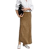 CHARTOU Women Fall Winter Elegant Faux Suede Leather Regular Fit Pencil Maxi Long Skirt