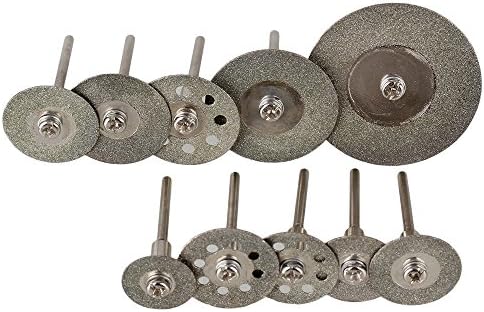 CNBTR 16mm-40mm Silver Diamond Cut Off Wheel Discs Blades Rotary Tool Accessories with Mandrel Pack of 10 (2.35mm Shank Dia.)