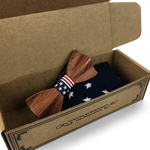 Premium Wooden Bow Tie with Matching Cotton Blend Mens Sock