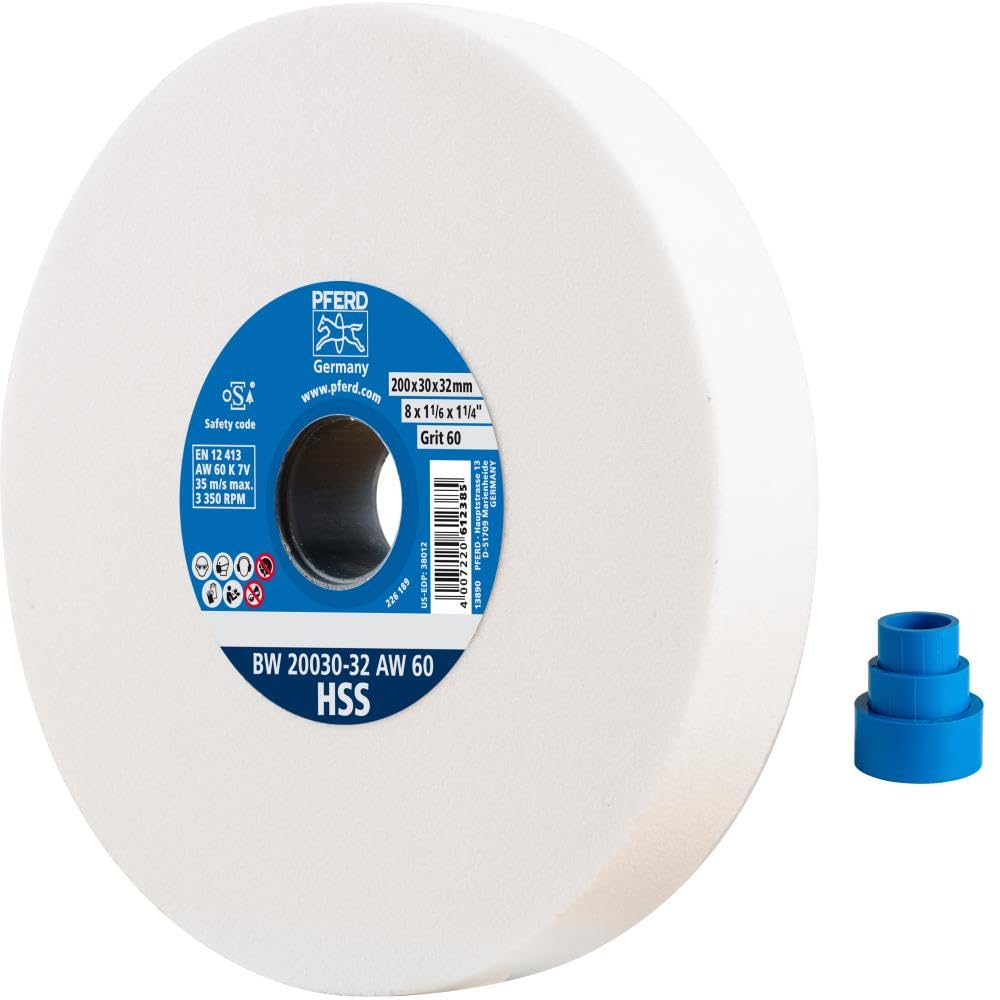 PFERD Sanding Disc 200 x 30 x 32 mm HSS Design Grain Size 60 White Corundum 39008457 – Sanding Disc for Processing High-Alloy Steels with Integrated Reducing Sleeves (25/20/16 mm)
