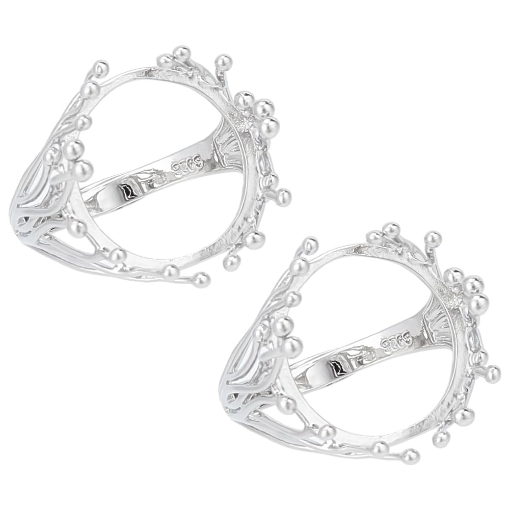 GOMAKERER 2 Pcs Crown Shape Claw Ring Blank, 18.6mm Adjustable Brass Ring Bases Prong Ring Settings Finger Ring Components Gemstones Cabochon Setting for DIY Ring Jewelry Making, Platinum