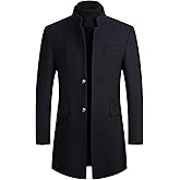 Lu's Chic Men's Single Breasted Trench Coat Button Down Overcoat with Pockets Long Sleeve Warm Dress Pea Coats Outwear Wool Split 2025 Topcoat Navy Medium