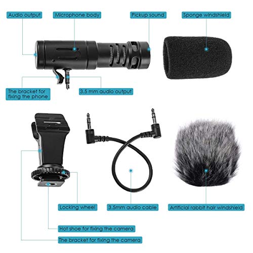 Camera Microphone, EIVOTOR Mic-06 3.5mm Digital Video Recording Microphone for D-SLR Camera, DV Camera, Mobile Phone and Computer, Black