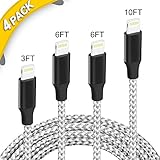XINXI Phone Charger Cable 4Pack 3FT 6FT 6FT 10FT 8Pin Nylon Braided Fast Charging Data Sync Cable Compatible with iPhone X iPhone 8/8 Plus/7/7 Plus/6s/6s Plus/6/Plus/iPad/iPod Nano (Gray&amp;White)