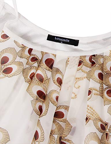 Lotusmile Womens Loose Casual Summer Pleated Flowy Sleeveless Camisole Tank Tops (Small, White Beige)