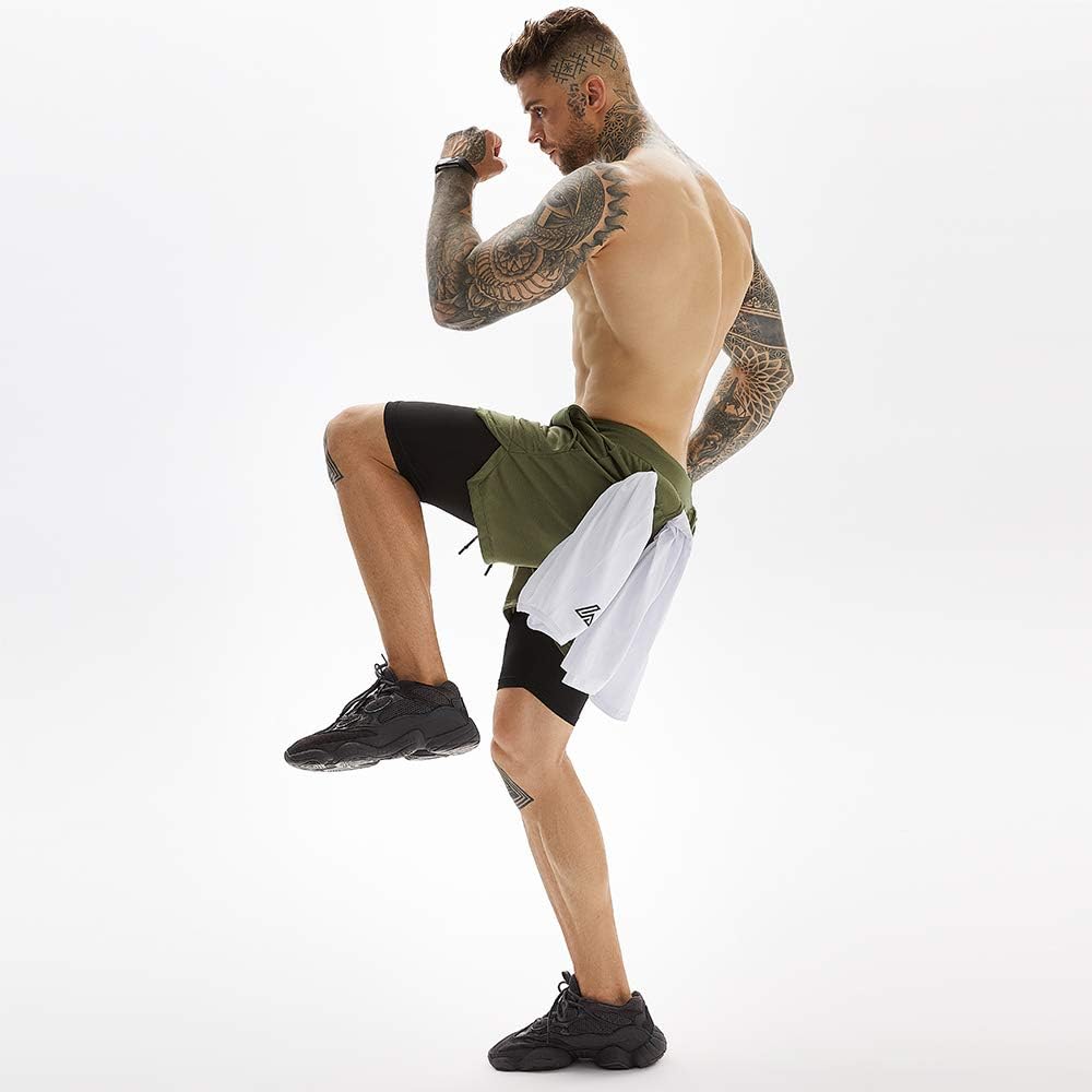 OEBLD Mens Athletic Shorts 2-in-1 Gym Workout Running 7'' Shorts with Towel Loop: Clothing