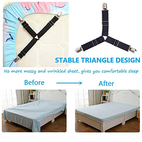 ENJOYGOUS 4PCS Bed Sheet Holder Straps Adjustable Triangle Sheet Straps