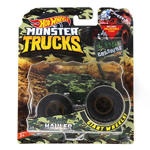 Hot Wheels Monster Trucks Town Hauler Camo Crashers 5/5 with Collectible Flag