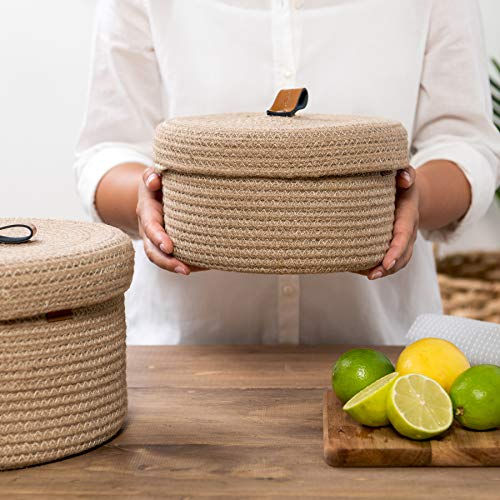 DENJA & CO Round Baskets with Lids Set of 2 Decorative Jute Baskets