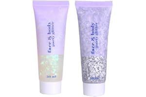 GINADAY 2 Color Face and Body Glitter Gel, Neon Accessories Outfit Glow Party for Body Glitter Stick Holographic Glitter Makeup.(05-Silver & 06-White Moonbeam)