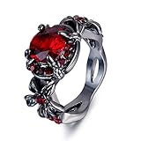One Cent Online Promise Ring for Her Engagement Rings for Women Birthstone CZ Rings Black Gold Plated Wedding Bands for Lady Girl, Red and Purple