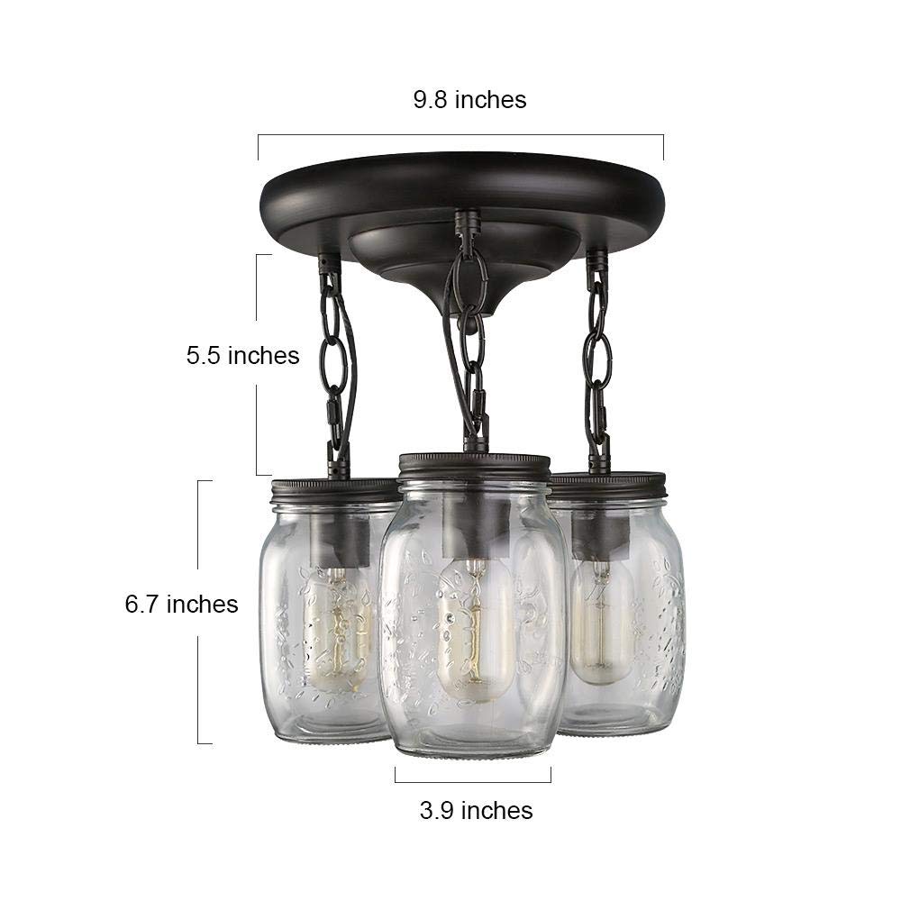 LNC Flush Mount Ceiling Light Fixture,Farmhouse Mason Jar Glass Pendant for Kitchen Island Bedroom Living-Room A02981, Brown