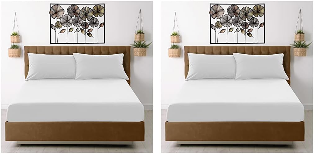 Fitted Sheet Single Bed - White Bedding Sheet - Plain Dyed Microfiber Bedsheets (Pack of 2)