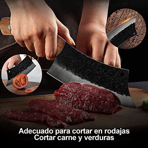 Cuchillo Vikingo martillado ,Cuchillo Carnicero Forjado A Mano Con Vaina ,Cuchillos Chef De Cocina,Acero De Alto Carbono,Aplicar Para El Hogar,Camping,Barbacoa,Restaurante, Corte De Carne.