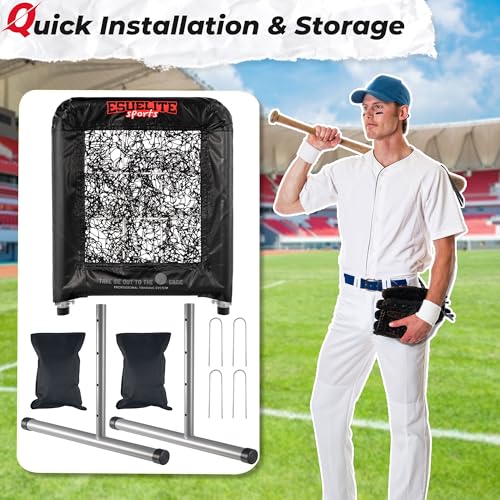 Heavy-Duty 9 Hole Pro Style Baseball & Softball Pitching Net with Strike Zone Target - Adjustable Portable Design