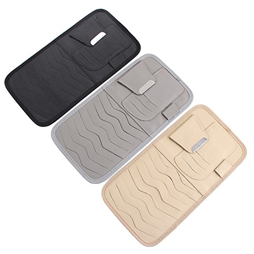 Car Visor CD Holder，Shellvcase Genuine Leather Auto Car CD Storage Bags With 8 CD/DVD Slots,3 Credit Cards Pockets,1 Pen holder,1 Sunglasses Holder (Grey) - Thumbnail 6