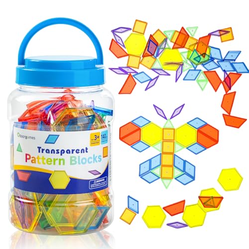 Odoorgames 140 Pcs Translucent Pattern Blocks - Educational Light Table Manipulatives and Accessories - Fun and Engaging Geometric Shapes